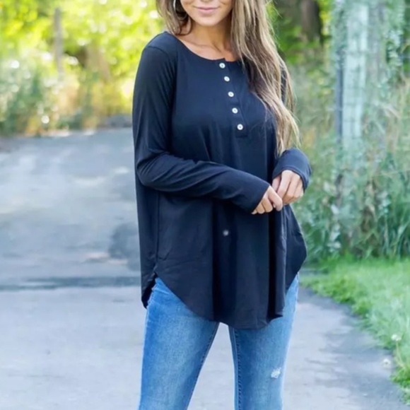 Bellanblue Tops - DANIEL Softest Long Sleeve Henley Top - BLACK
